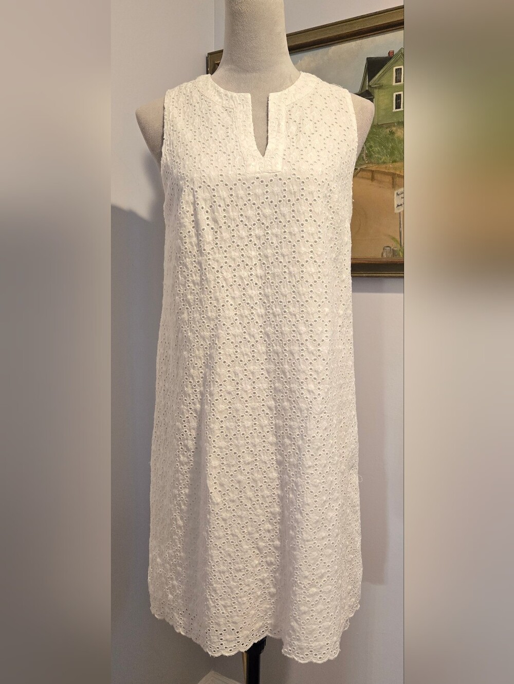 Vinyard Vines Classic White Eyelet Shift Dress v-neck sz 2